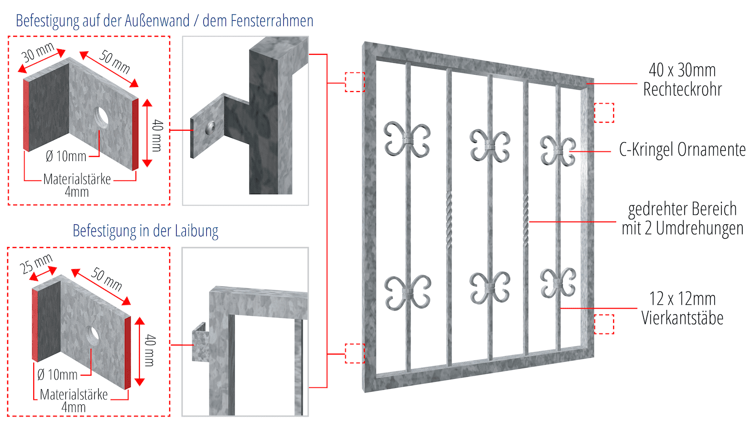 Fenstergitter verzinkt Barock 