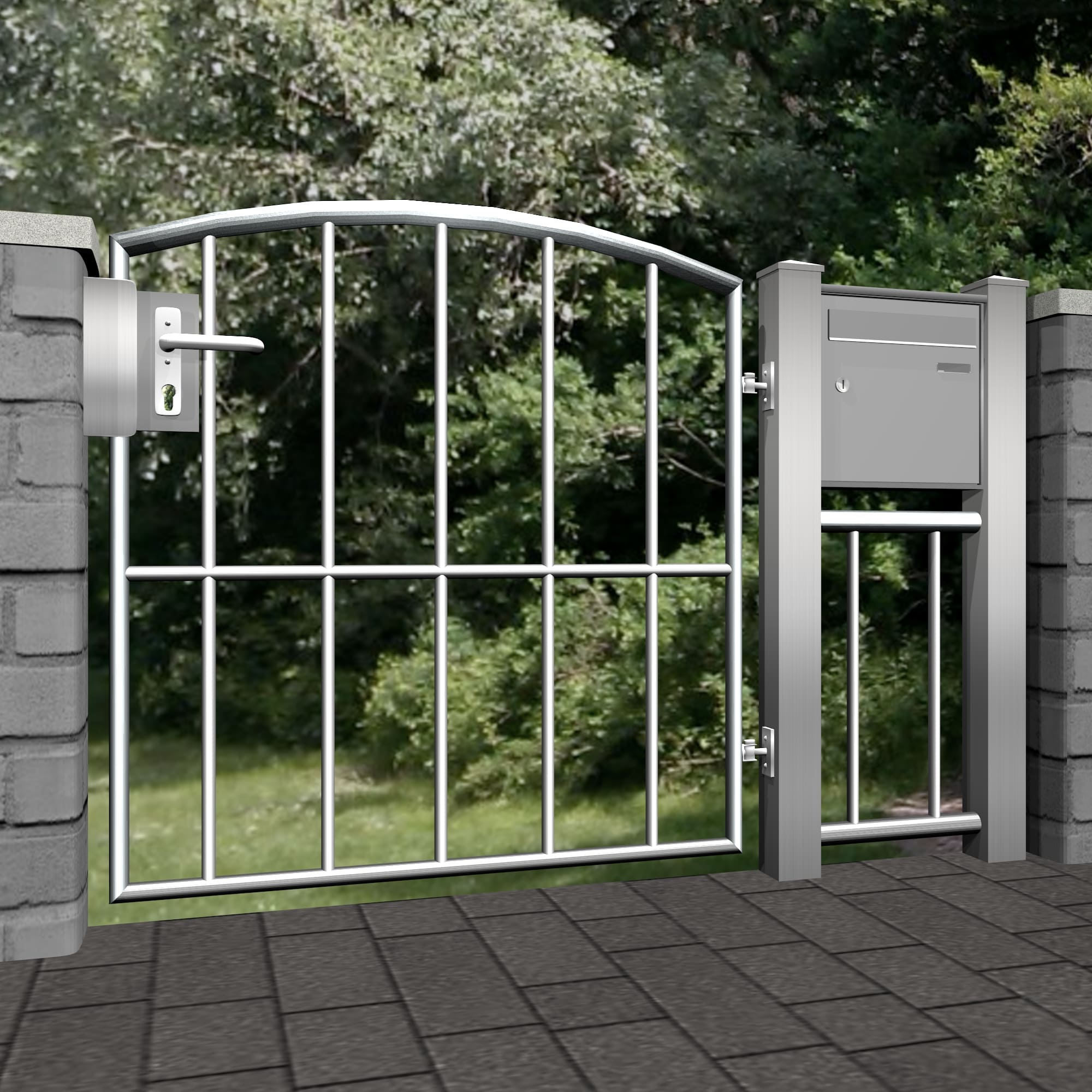 Portillon de jardin en acier inoxydable barre verticale à 1 battant, OB, BK