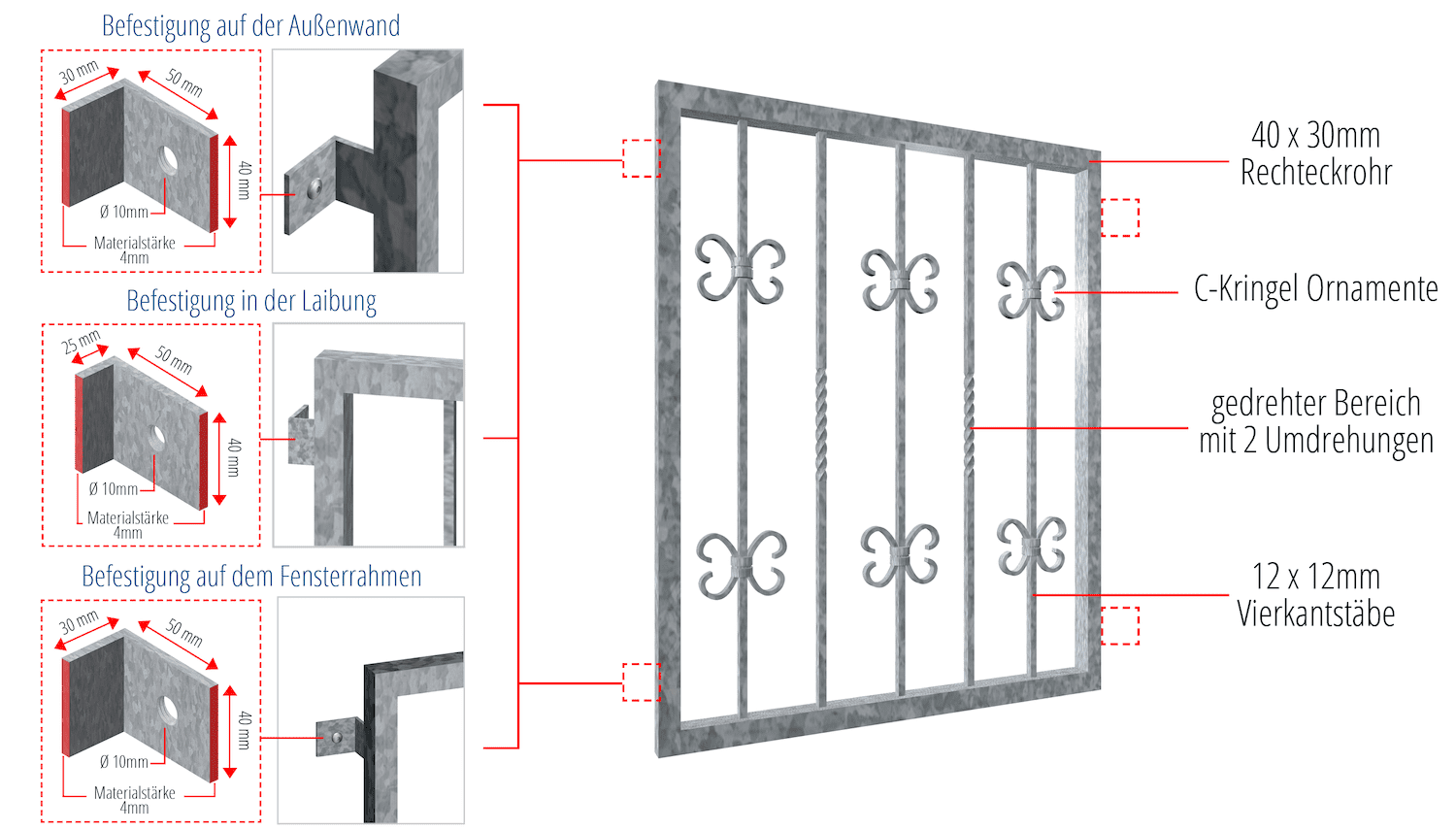 Fenstergitter verzinkt Barock 