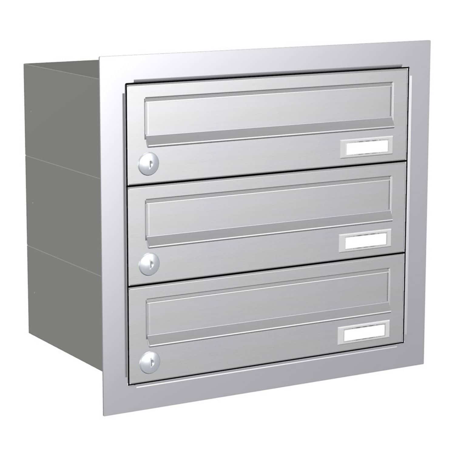 Briefkastenanlage | Unterputz | 3-fach | Waagerecht | Edelstahl